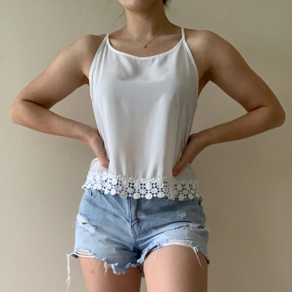 Sheer White Tank Top with Crochet Details
